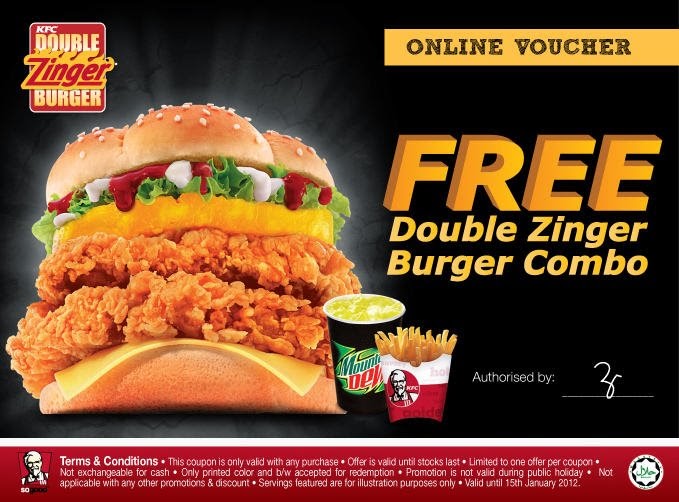 KFC Online Voucher FREE Double Zinger Burger Combo