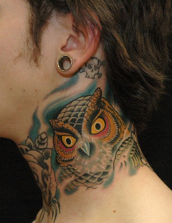 Owl Throat Tattoo