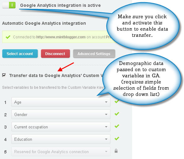 GA integration dialogue box