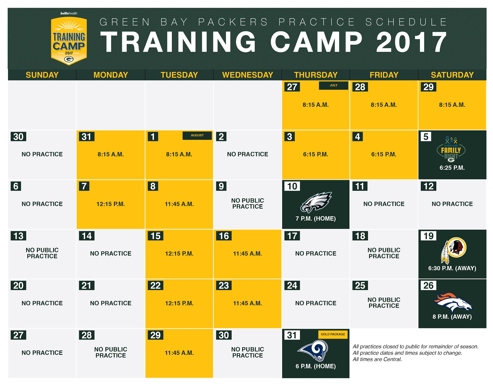 PACKERVILLE, U.S.A. Training Camp Schedule