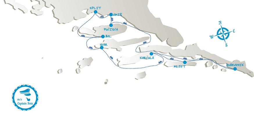 Map of Dalmatian cruise ports