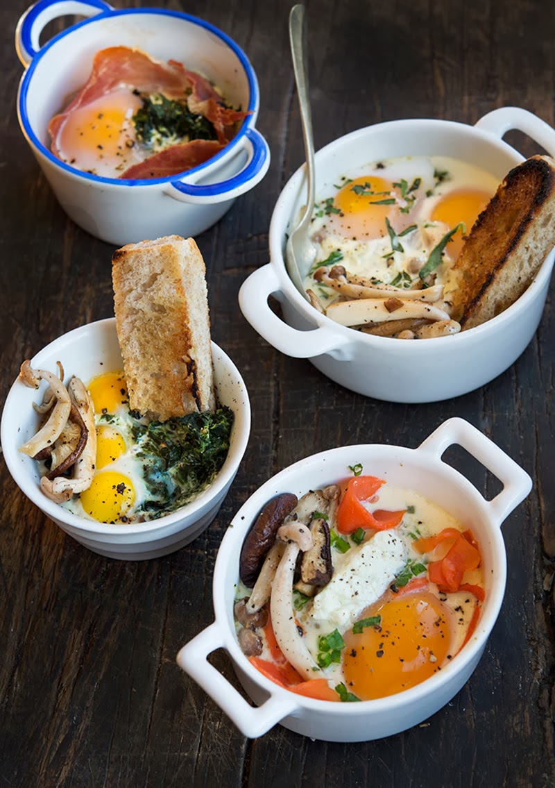 Oeufs en Cocottes (Eggs Baked in Little Dishes) WILD GREENS & SARDINES