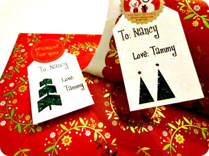 Set of 12 handmade/handstamped stocking christmas gift tags Etcetorize: Glitter Tags