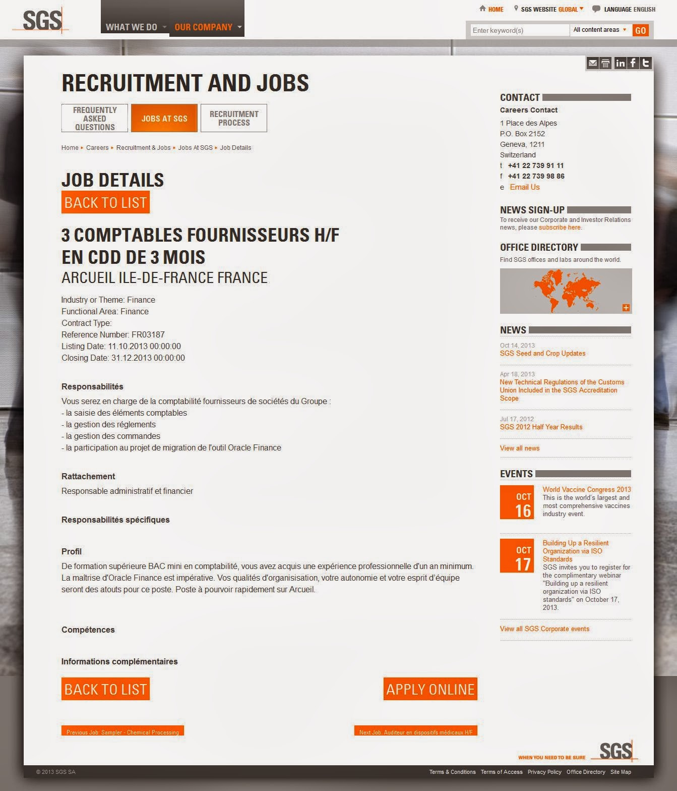 SGS Career In France 2013 Jobs City Today 2017