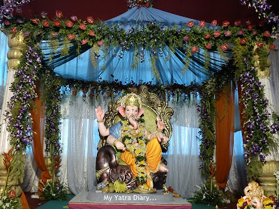 Huge Ganpati Idol in Pandal decorated beautifully