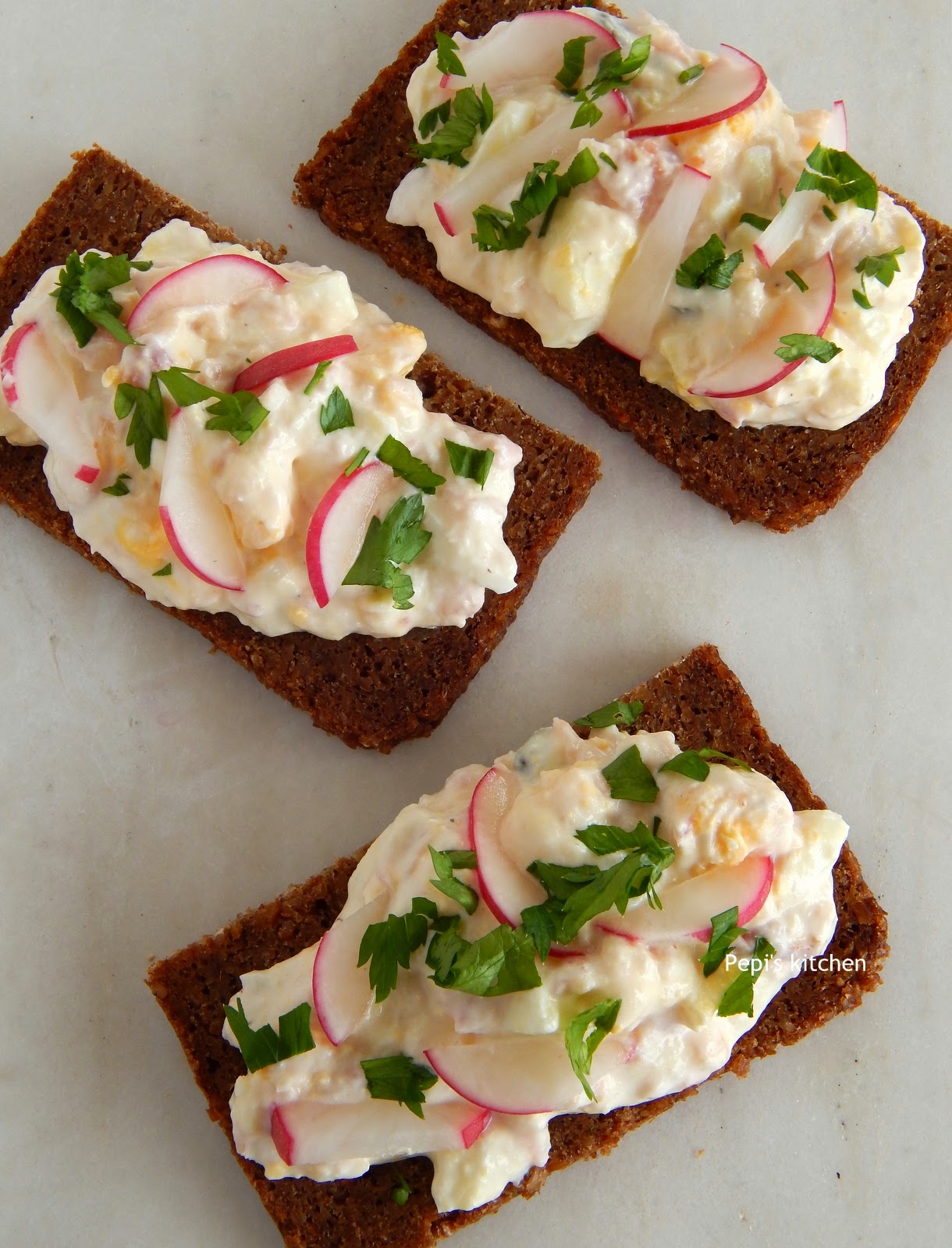 Pepi's kitchen in english Open Sandwich with Smoked Trout and Eggs