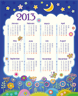 新年の子供カレンダー テンプレート 2013 calendars for kids cartoon characters and animals イラスト素材2