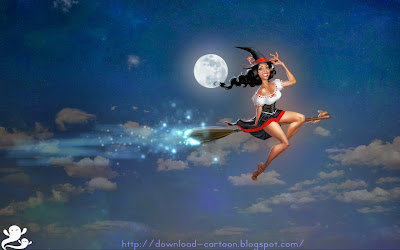 Cartoon of beautiful girl during Flying Witches available for Download poster