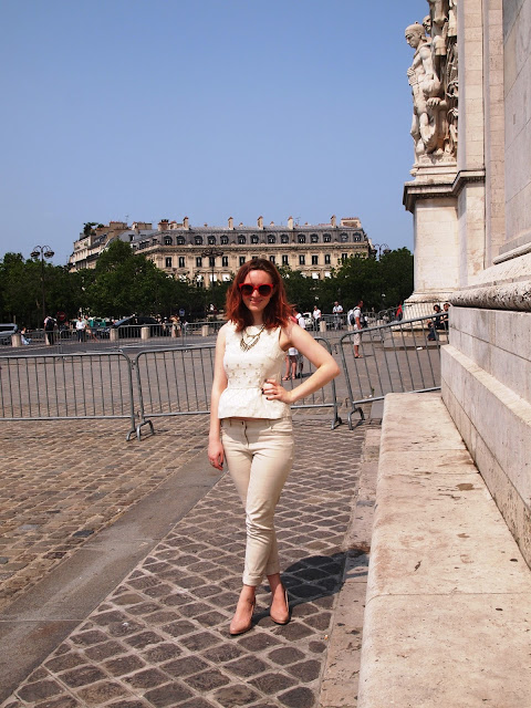Arc de Triomphe white and gold peplum chinos sunglasses