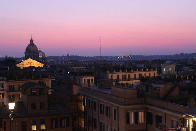 An evening view of the city of Rome from the top of Spanish Steps in Italy An evening view of the city of Rome from the top of Spanish Steps in Italy