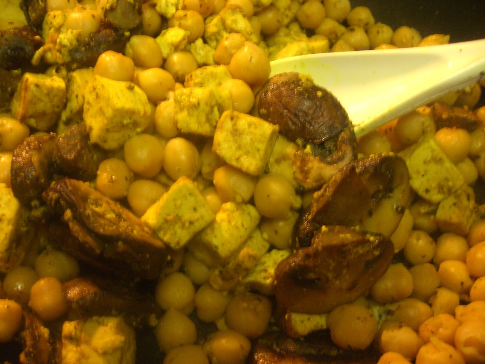 AfroVeganChick Curried Tofu, Portobello Mushroom, & Garbanzo Bean Stir Fry