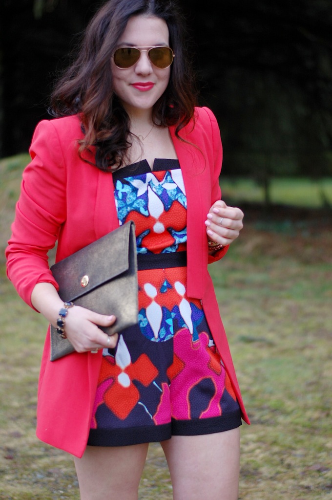 Peter Pilotto for Target romper and red BCBGMAXAZRIA blazer from Vancouver fashion blogger Covet and Acquire.