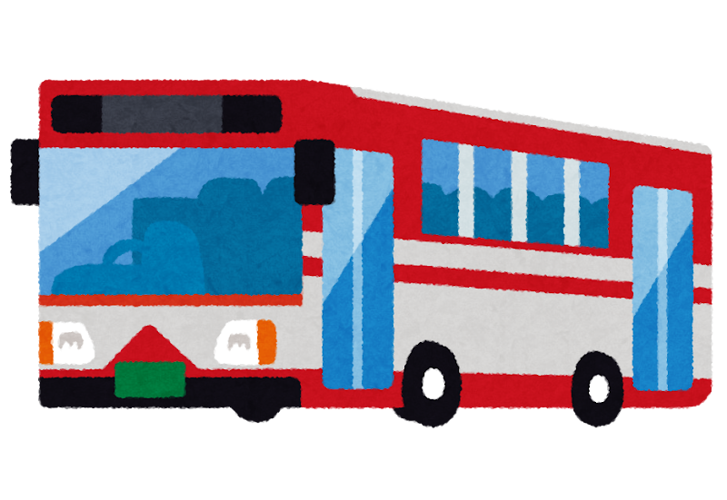 無料イラスト かわいいフリー素材集 赤と白のバスのイラスト