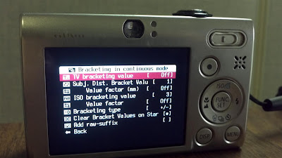 CHDK bracketing menu, screen view