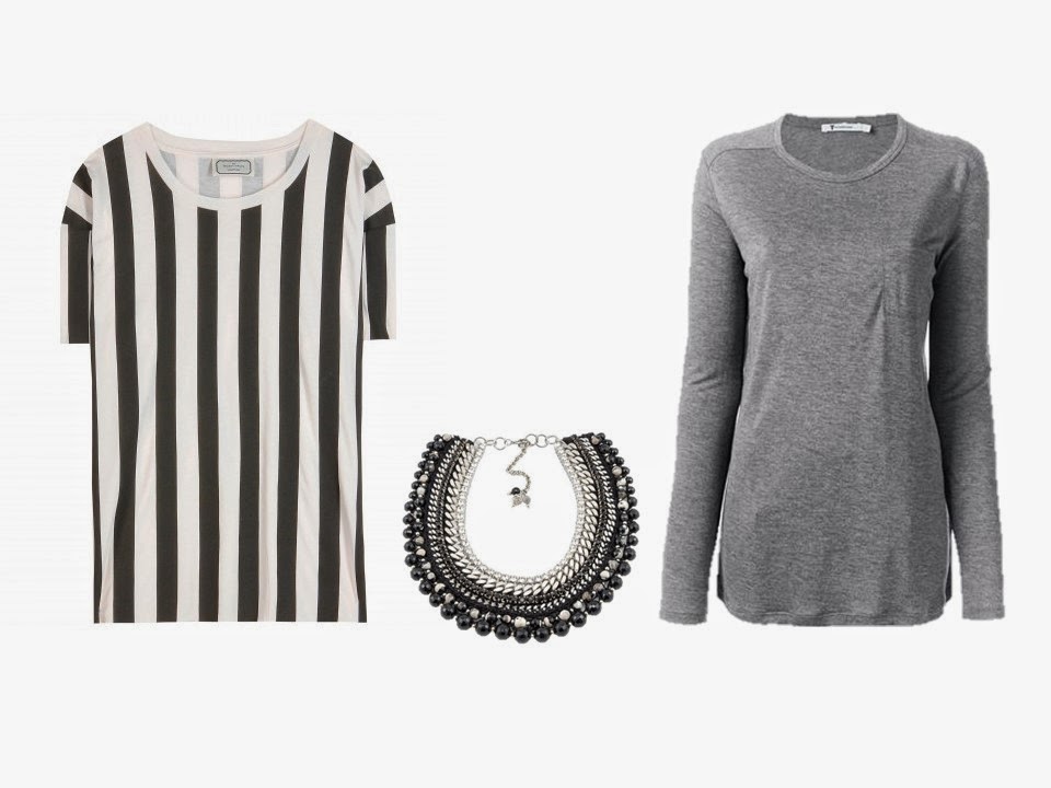 black and white striped tee, black grey silver necklace, and grey tee shirt black and white striped tee, black grey silver necklace, and grey tee shirt