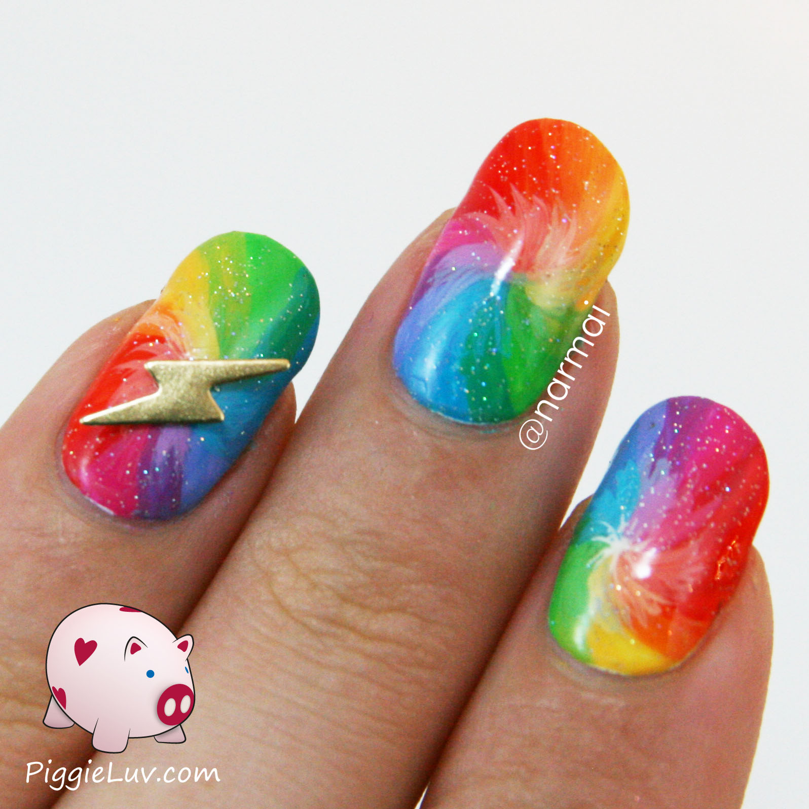 PiggieLuv Rainbow flash nails