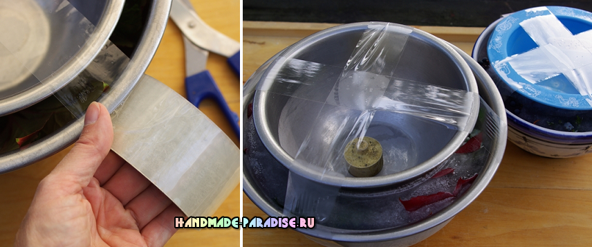 Ледяная ваза с цветами для зимнего праздничного стола