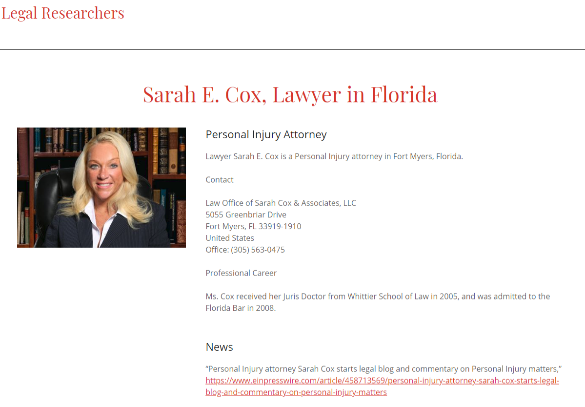 Sarah E Cox, Attorney at Law in Florida