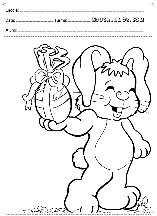 Coelho da páscoa com ovo para colorir