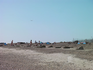 anti-tank concrete blocks on landing beach