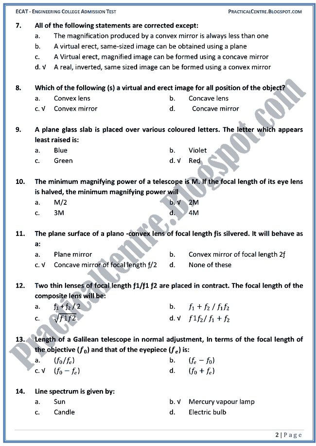 optics-ecat-preparation-mcqs-test-physics-engineering-admission-test