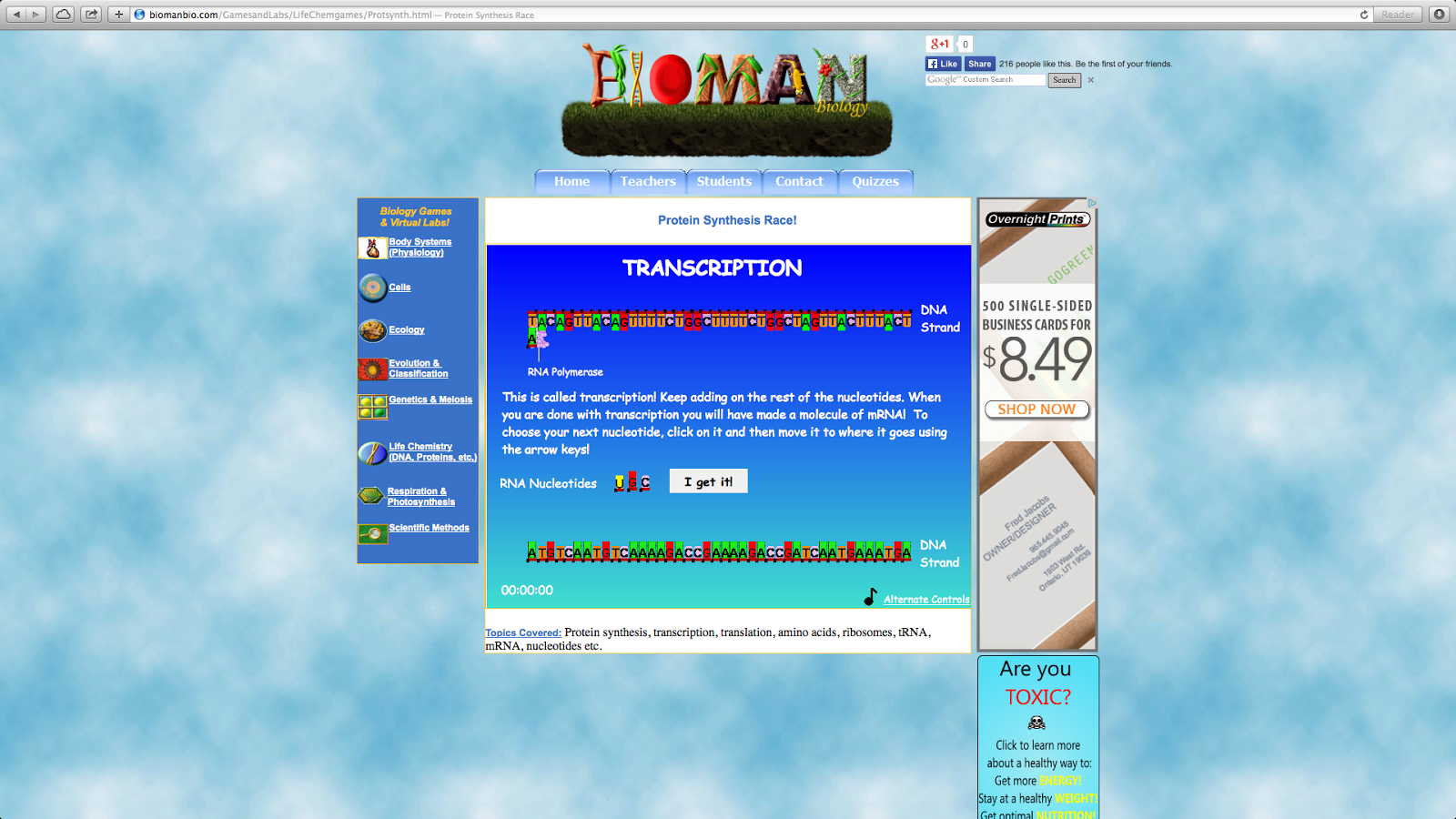 ET 449 Mrs Fryar Bioman Biology Tutorial