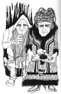 Drawing of a male and female dwarf, many details in the drawing