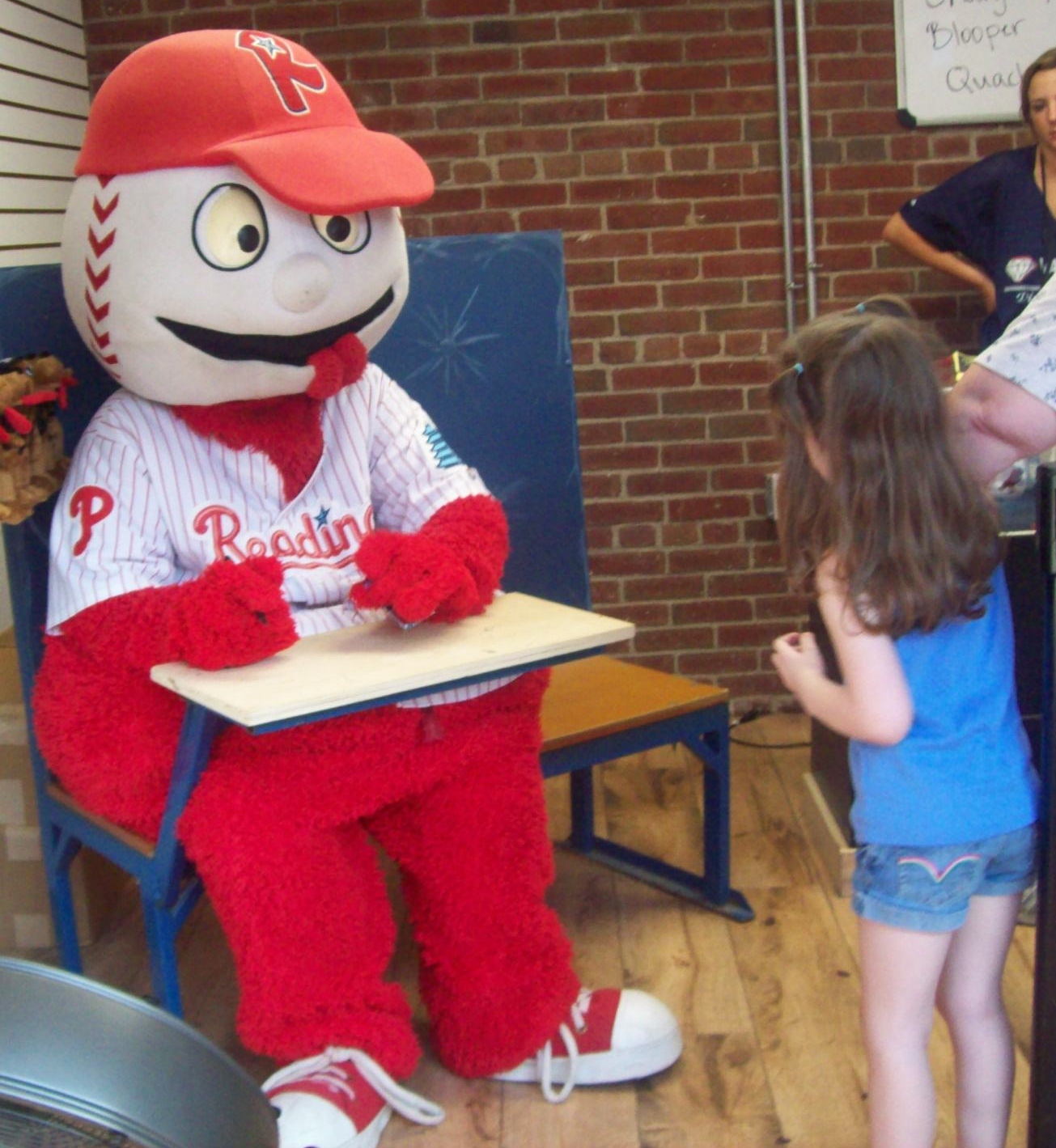 Scared of Screwball, the Reading Phillies mascot!