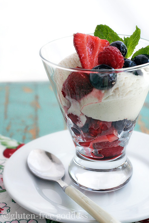 Creamy coconut ice cream and fresh summer berries make a luscious gluten-free dairy-free parfait.