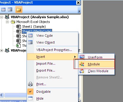 Inserting Module in Excel Inserting Module in Excel