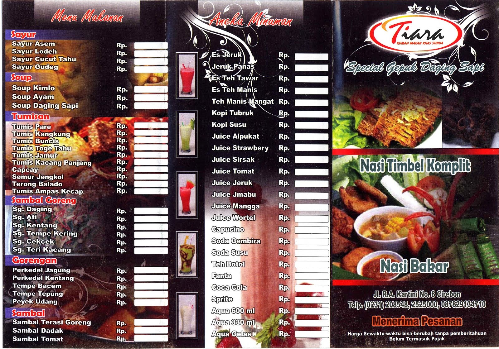 RM_TIARA_CIREBON Daftar Harga Menu "RM. Tiara"