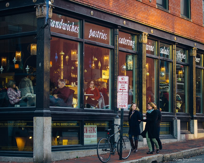 Portland, Maine USA December 2015 photo by Corey Templeton of The Market Street side of the Portland Patisserie and Grand Café.