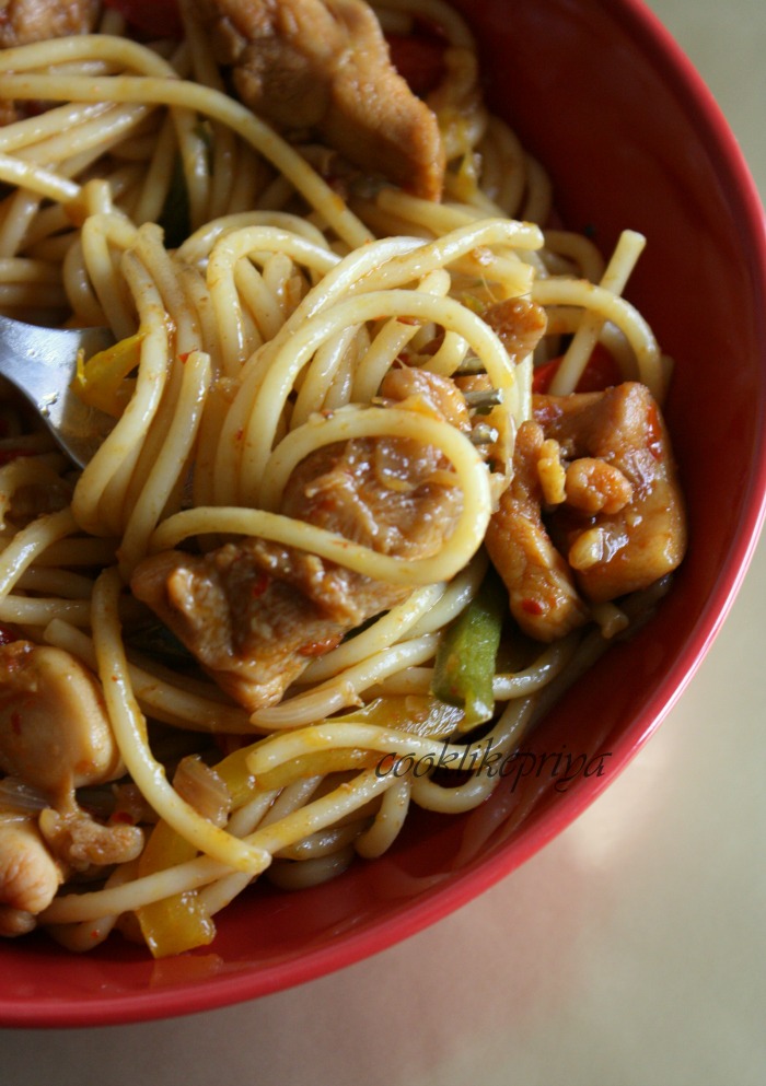 Cook like Priya: Chinese style Chicken Spaghetti | Easy chicken noodles ...