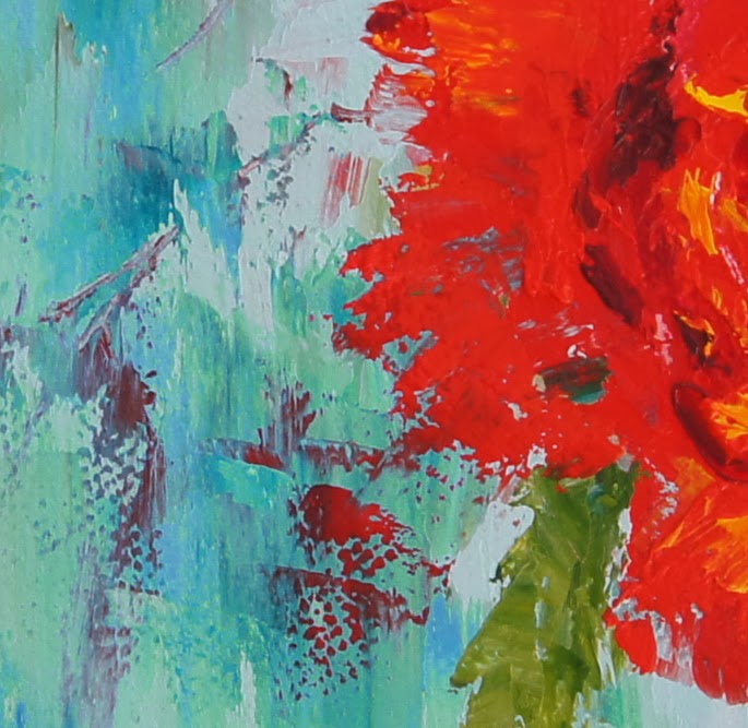 Valentine Roses, Red roses palette knife painting by Marion Hedger