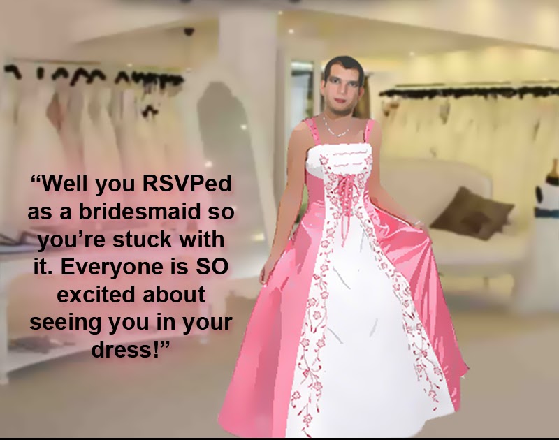 Satinmaid's Forced Feminization Captions Male Bridesmaid in Pink Satin