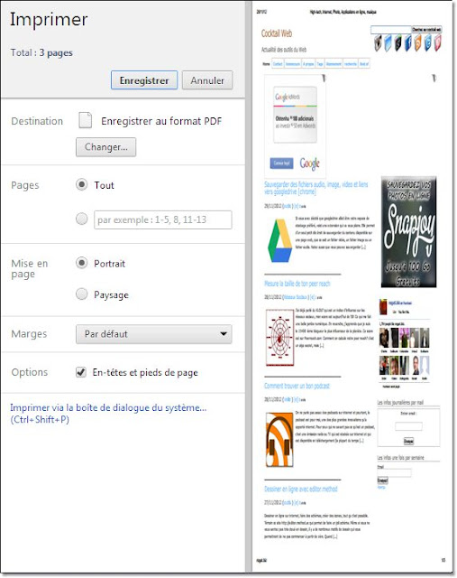 Convertir une page html en pdf sur chrome control H & co