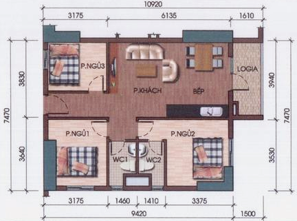 Thiết kế căn hộ 3 phòng ngủ diện tích từ 76- 82m2 Thiết kế căn hộ 3 phòng ngủ diện tích từ 76- 82m2