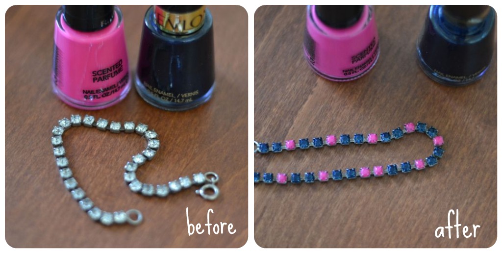 DIY: nail polish + rhinestone jewelry