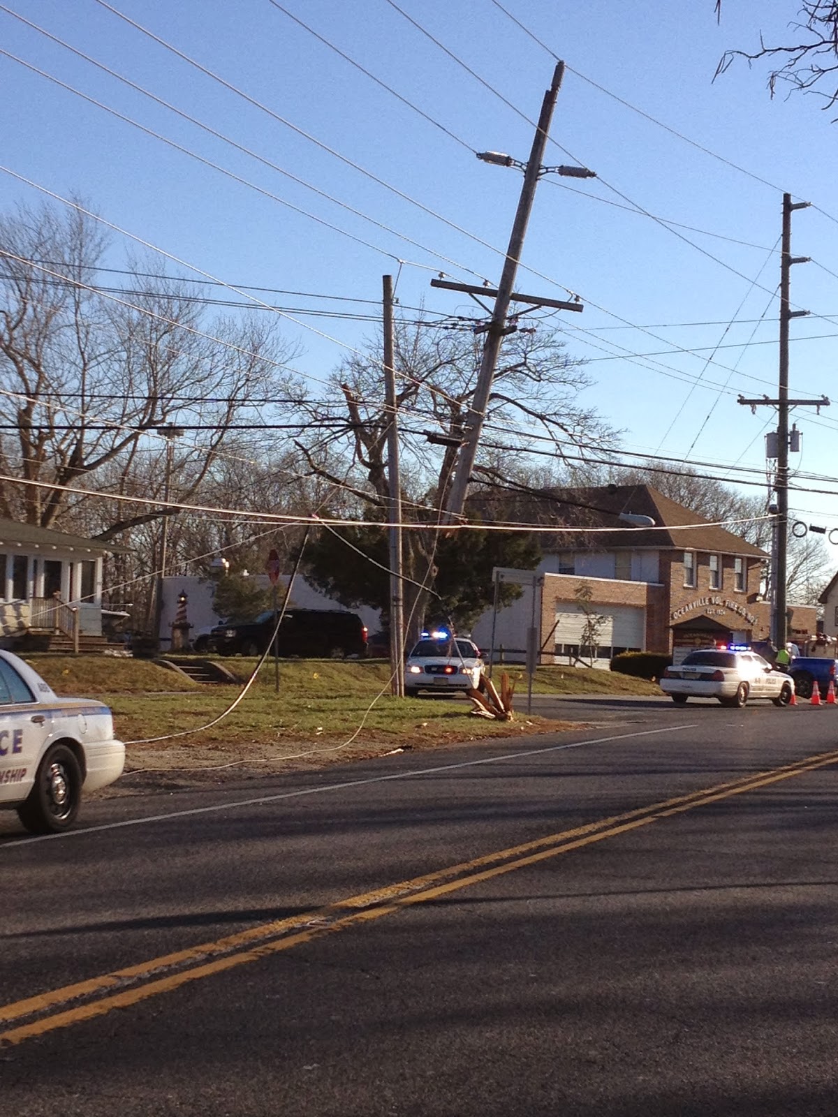Single Vehicle Accident Splits Utility Pole and Closes Leeds Point Road