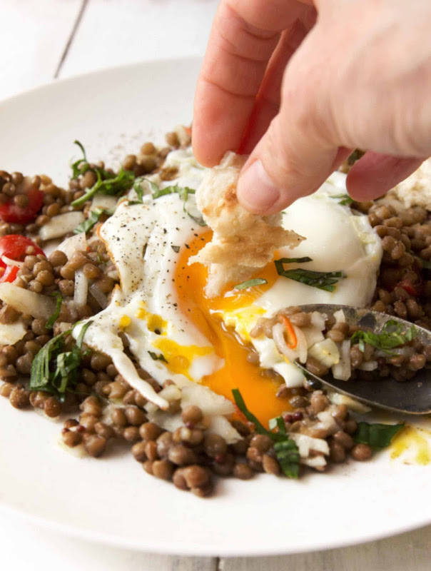 Milk and Honey Lentils with Pickled Fennel and an Egg Sunny Side Up