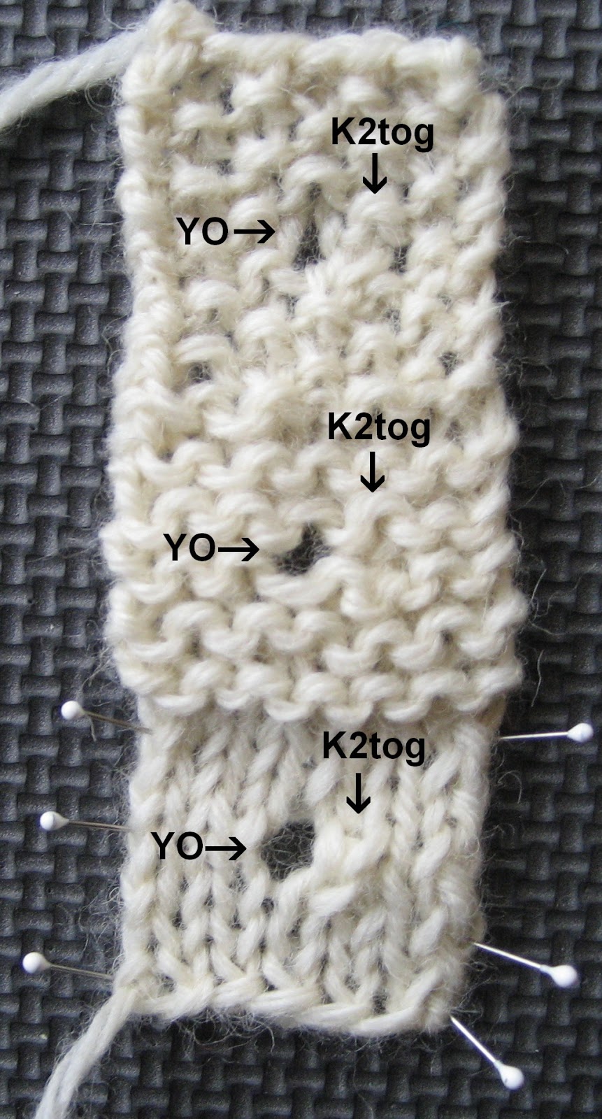 Arenda Holladay Eyelet Buttonholes in K1P1 Ribbing