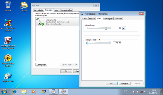 Configurar Microfone Externo Windows Vista