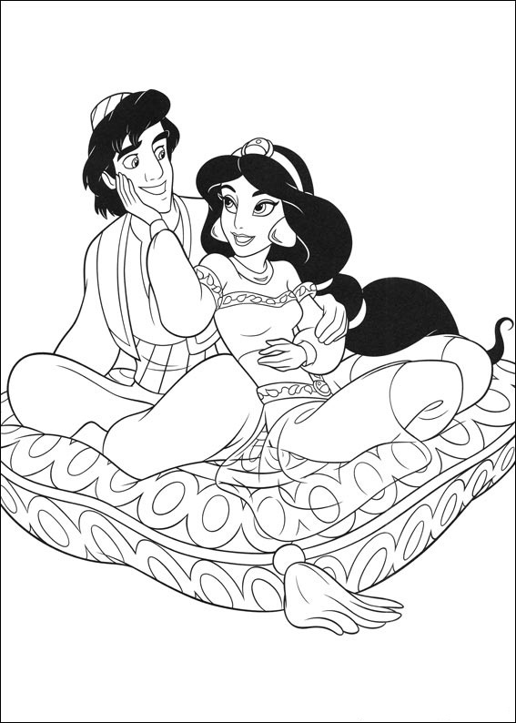 Disney movie, Aladdin and Jasmine. Aladdin and Jasmine Coloring Pages title=