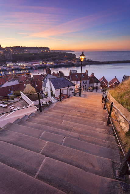 Sunset photograph of the 199 steps in Whitby North Yorkshire by Martyn Ferry Photography