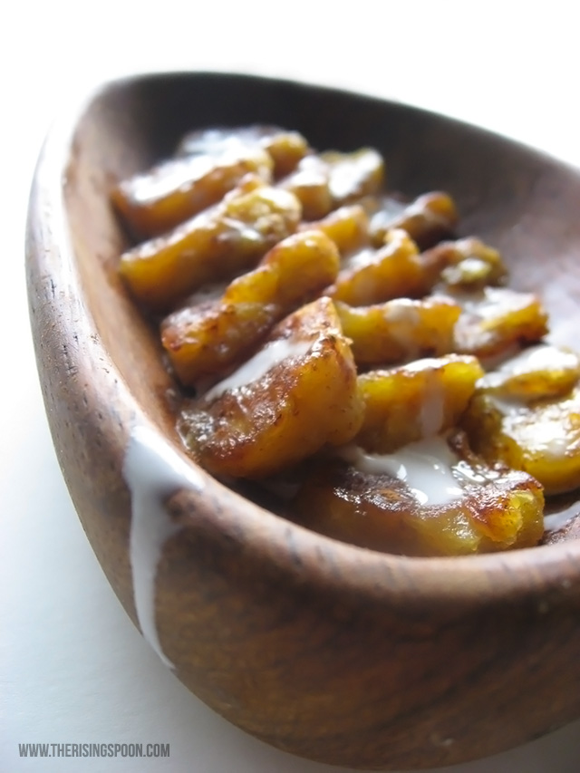 Creamy PanFried Plantains with Cinnamon, Cardamom & Maple Syrup {Dairy