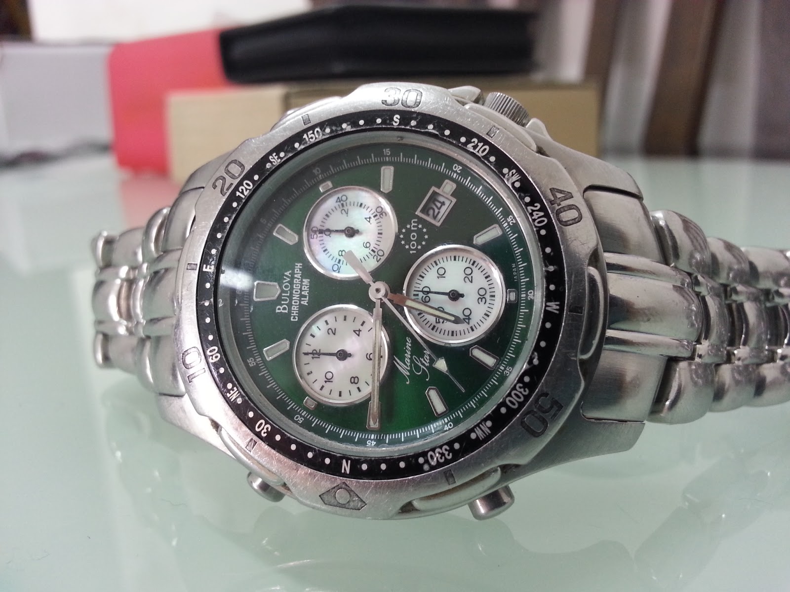 bulova chronograph alarm marine star 100m