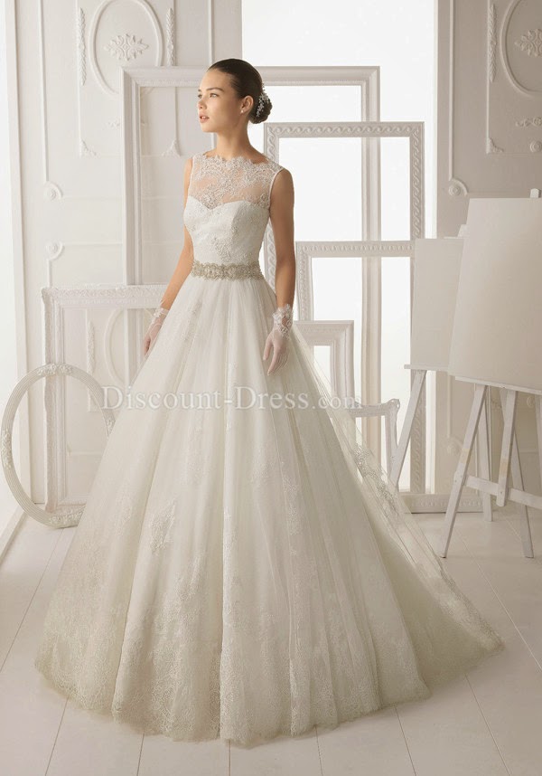 Bateau Neck Tulle & Lace Princess Floor Length Zipper Back Wedding Dress