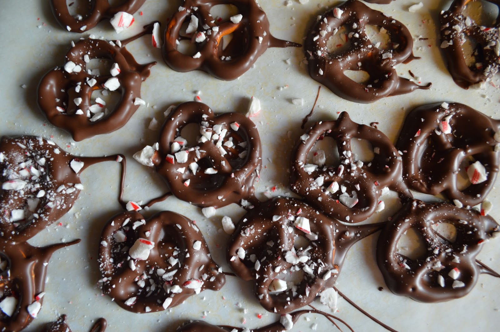 Chocolate Covered Pretzels with Candy Cane Pieces