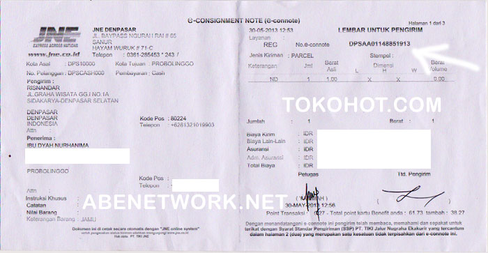 Nomor Bukti Resi Pengiriman Jne Dan Pos 2013