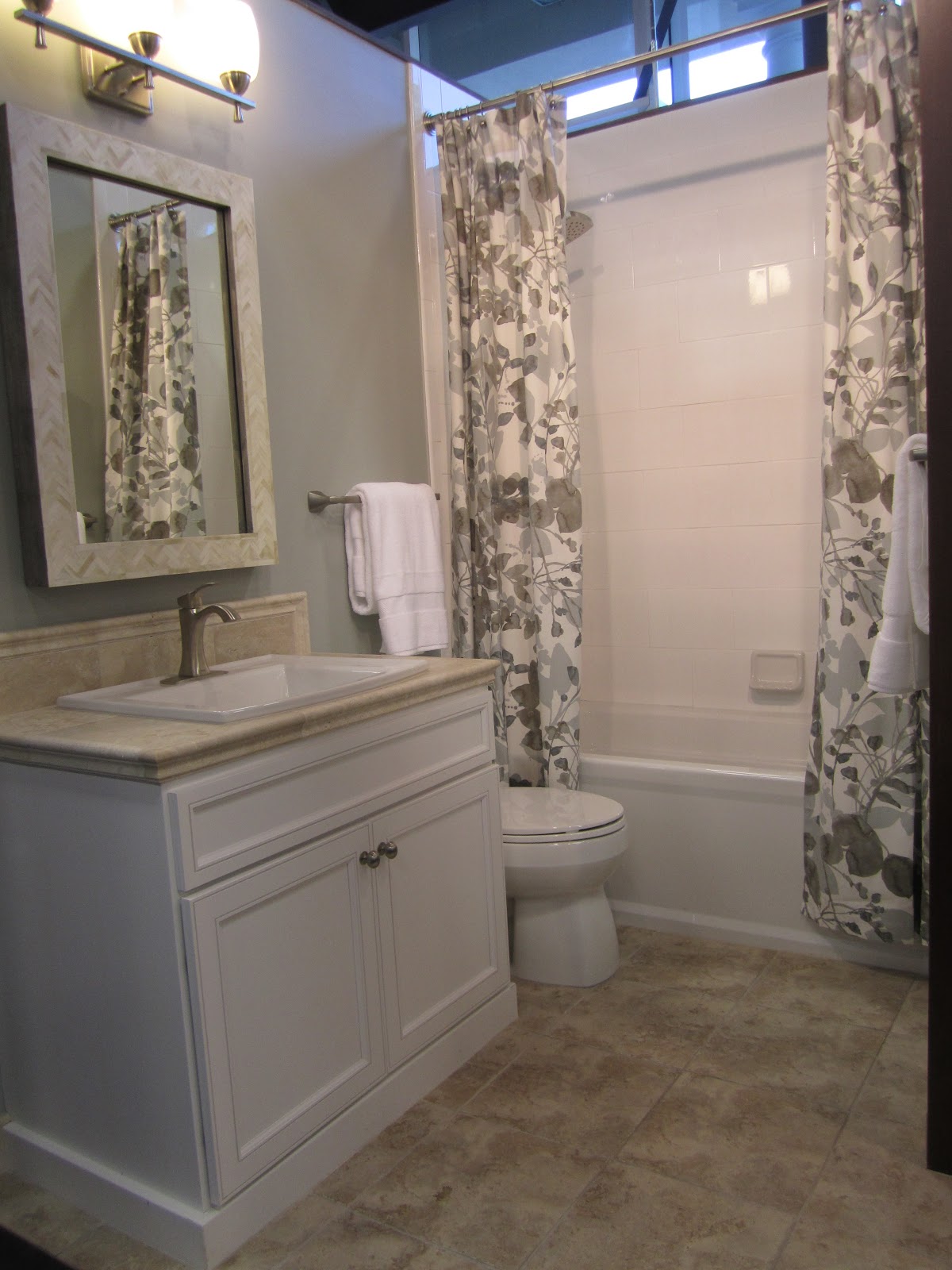 hanging a shower curtain high (these are actually window curtains